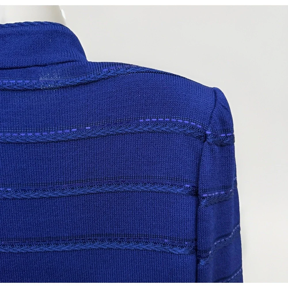 ST JOHN Evening Royal Blue Santana Knit Paillettes Sequins Tunic Jacket Size 8